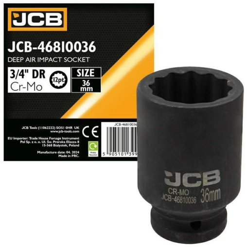 JCB NASADKA udarowa GŁĘBOKA 3/4" Cr-Mo 12-kątna 36mm