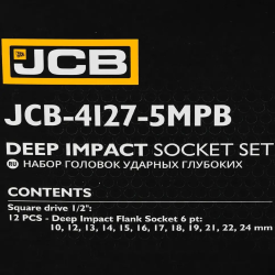 JCB Zestaw NASADEK udarowych GŁĘBOKICH 1/2" Cr-Mo 6-kątnych 10 ELEMENTÓW