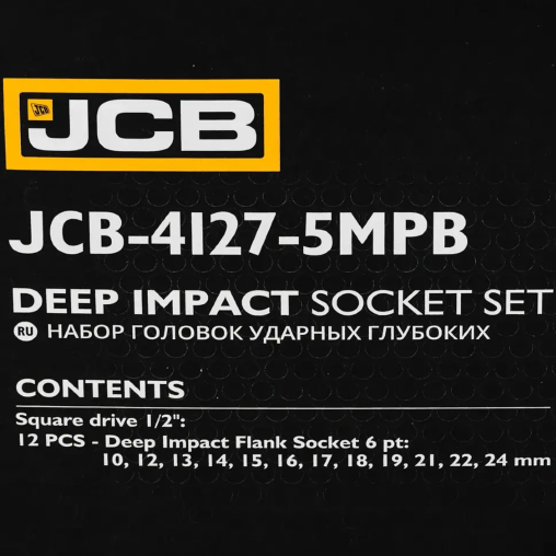 JCB Zestaw NASADEK udarowych GŁĘBOKICH 1/2" Cr-Mo 6-kątnych 10 ELEMENTÓW