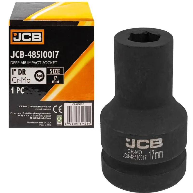 JCB Nasadka UDAROWA głęboka 1" 17mm 6-kątna Cr-Mo KLUCZ nasadowy