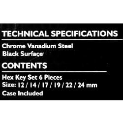 JCB Zestaw KLUCZY IMBUS 6 ELEMENTÓW na PŁACHCIE 12-24mm typu L Cr-V HEX
