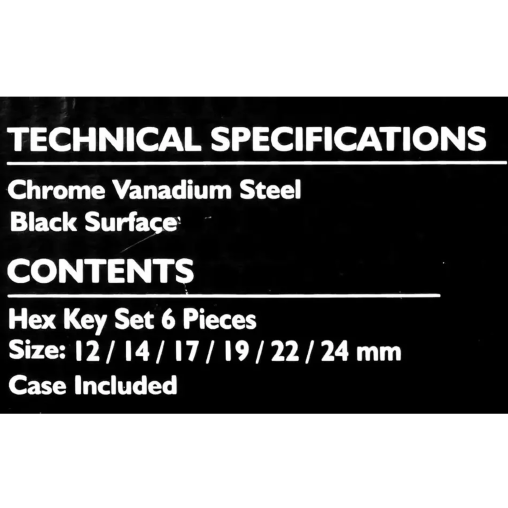JCB Zestaw KLUCZY IMBUS 6 ELEMENTÓW na PŁACHCIE 12-24mm typu L Cr-V HEX