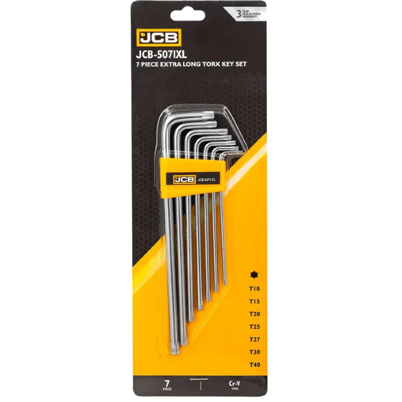 JCB Zestaw KLUCZY TORX EKSTRA długich 7 ELEMENTÓW T10-T40 typu L Cr-V