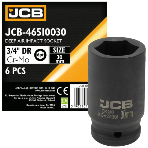 JCB NASADKA udarowa GŁĘBOKA 3/4" Cr-Mo 6-kątna 30mm KLUCZ nasadowy