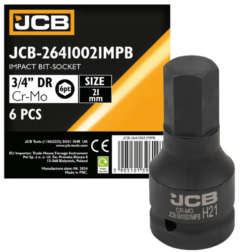 JCB Nasadka BIT udarowa 3/4" 21mm 6-kątna Cr-Mo KLUCZ nasadowy