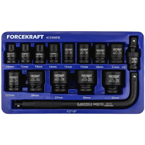 FORCEKRAFT Zestaw NASADEK udarowych 1/2" 15 ELEMENTÓW 6-kątnych (10-32mm)