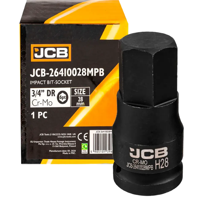 JCB Nasadka BIT udarowa 3/4" 28mm 6-kątna Cr-Mo KLUCZ nasadowy