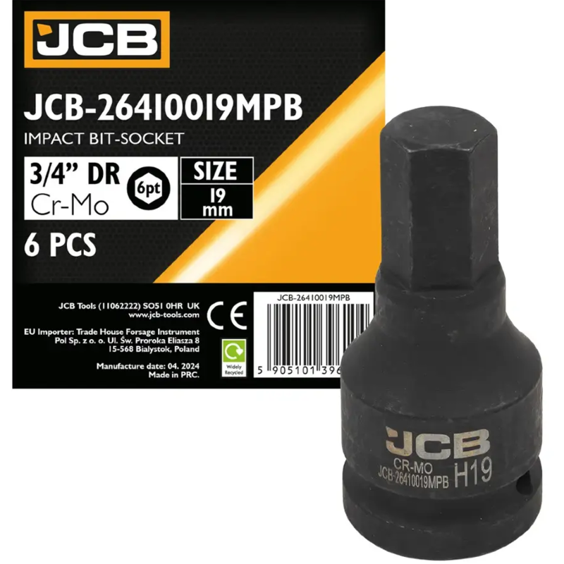 JCB Nasadka BIT udarowa 3/4" 19mm 6-kątna Cr-Mo KLUCZ nasadowy