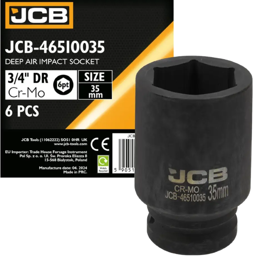 JCB NASADKA udarowa GŁĘBOKA 3/4" Cr-Mo 6-kątna 35mm KLUCZ nasadowy