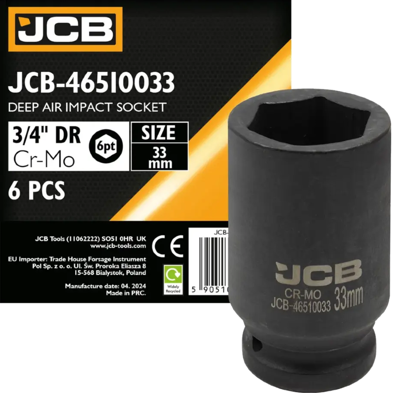 JCB NASADKA udarowa GŁĘBOKA 3/4" Cr-Mo 6-kątna 33mm KLUCZ nasadowy