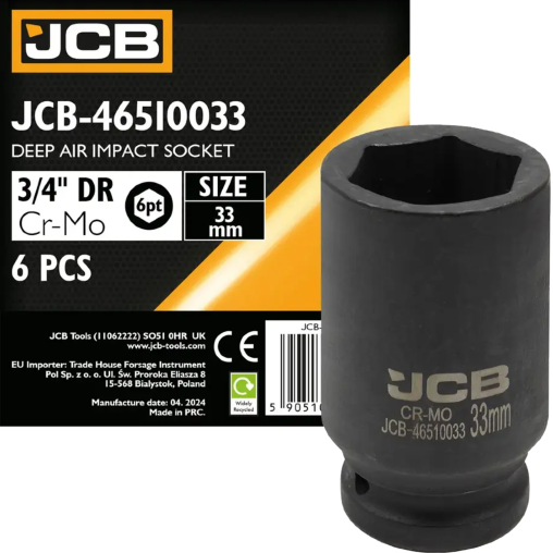 JCB NASADKA udarowa GŁĘBOKA 3/4" Cr-Mo 6-kątna 33mm KLUCZ nasadowy