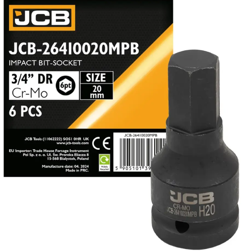 JCB Nasadka BIT udarowa 3/4" 20mm 6-kątna Cr-Mo KLUCZ nasadowy