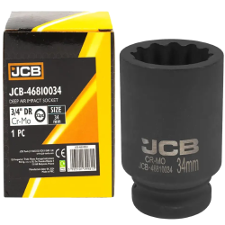 JCB NASADKA udarowa GŁĘBOKA 3/4" Cr-Mo 12-kątna 34mm KLUCZ NASADOWY