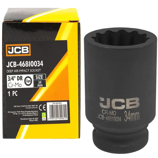 JCB NASADKA udarowa GŁĘBOKA 3/4" Cr-Mo 12-kątna 34mm KLUCZ NASADOWY