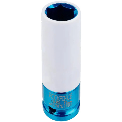 ROCKFORCE Nasadka udarowa 17 mm 1/2" 6-kątna głęboka do ALUFELG z TULEJĄ zabezpieczającą