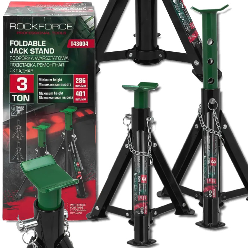 Kobyłki PODSTAWKI podpory SAMOCHODOWE 286-401mm 3 TONY 2 sztuki Rockforce