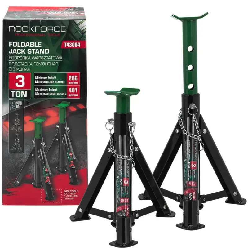 Kobyłki PODSTAWKI podpory SAMOCHODOWE 286-401mm 3 TONY 2 sztuki Rockforce