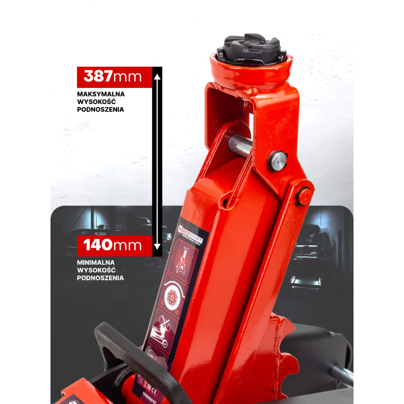 Podnośnik Samochodowy Hydrauliczny Żaba 2.5 T 140-387 mm lewarek Forcekraft