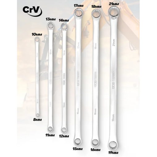 JCB Zestaw KLUCZY oczkowych DWUSTRONNYCH 6 ELEMENTÓW na PŁACHCIE 8-21mm Cr-V