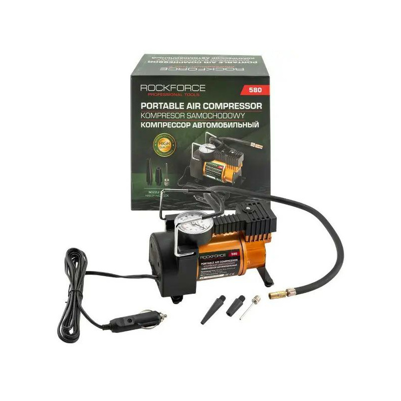 Kompresor samochodowy sprężarka tłokowa 12V 30l/min z manometrem Rockforce