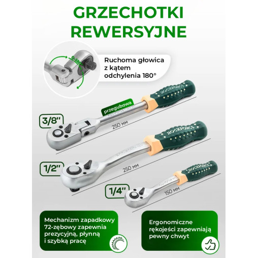 Zestaw narzędzi Premium 148el 1/4 3/8 1/2 6-kątne 12-kątne 4-36mm Rockforce