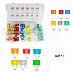 BEZPIECZNIKI SAMOCHODOWE ZESTAW MINI 5A-30A 80 SZT