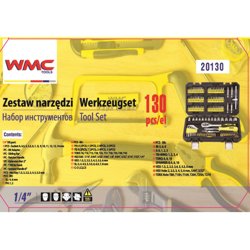 WMC ZESTAW NARZĘDZIOWY KLUCZE WKRĘTAKI BITY 130EL