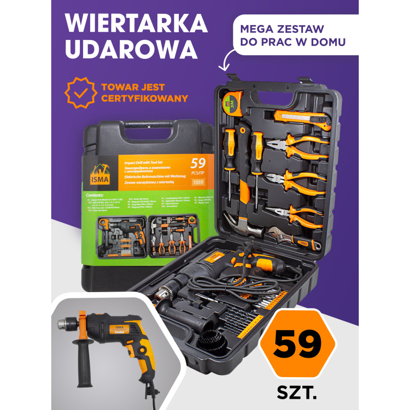 ZESTAW NARZĘDZI WIERTARKA BITY 59 EL. WALIZKA