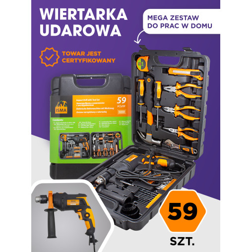 ZESTAW NARZĘDZI WIERTARKA BITY 59 EL. WALIZKA