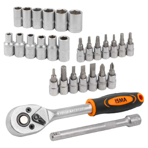 ISMA Zestaw narzędzi 28 ELEMENTÓW nasadki BITY 1/4" stal Crv