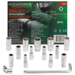 Zestaw nasadki głębokie długie głębokie 6-kątne 10-32 mm 15el pokrętło