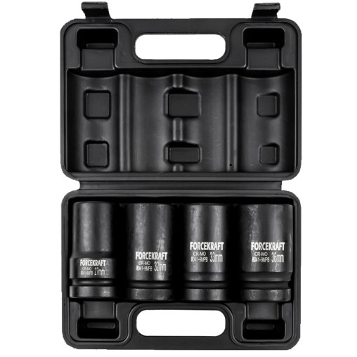 FORCEKRAFT Zestaw 4 nasadek UDAROWYCH GŁĘBOKICH w walizce 1" 12-kątne 27-36mm