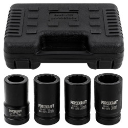 FORCEKRAFT Zestaw 4 nasadek UDAROWYCH GŁĘBOKICH w walizce 1" 12-kątne 27-36mm