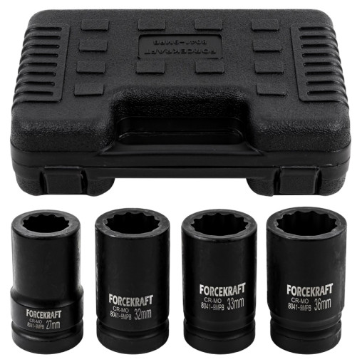 FORCEKRAFT Zestaw 4 nasadek UDAROWYCH GŁĘBOKICH w walizce 1" 12-kątne 27-36mm