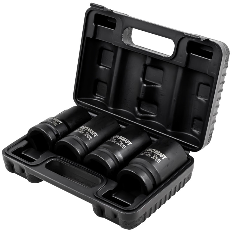 FORCEKRAFT Zestaw 4 nasadek UDAROWYCH GŁĘBOKICH w walizce 1" 12-kątne 27-36mm