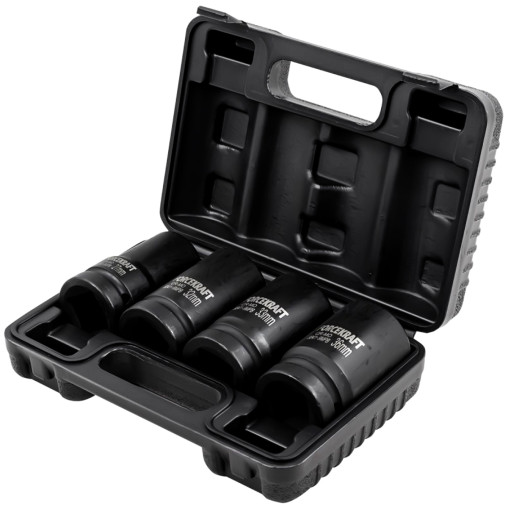 FORCEKRAFT Zestaw 4 nasadek UDAROWYCH GŁĘBOKICH w walizce 1" 12-kątne 27-36mm