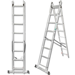 FORCEKRAFT Drabina DWUSTRONNA łączona ALUMINIOWA 2x13 stopni WIELOFUNKCYJNA
