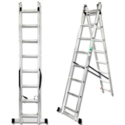 FORCEKRAFT Drabina DWUSTRONNA łączona ALUMINIOWA 2x12 stopni WIELOFUNKCYJNA