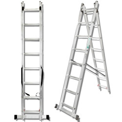 FORCEKRAFT Drabina DWUSTRONNA łączona ALUMINIOWA 2x10 stopni WIELOFUNKCYJNA