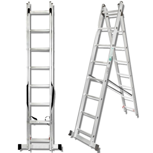 FORCEKRAFT Drabina DWUSTRONNA łączona ALUMINIOWA 2x10 stopni WIELOFUNKCYJNA