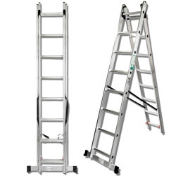 FORCEKRAFT Drabina DWUSTRONNA łączona ALUMINIOWA 2x8 stopni WIELOFUNKCYJNA