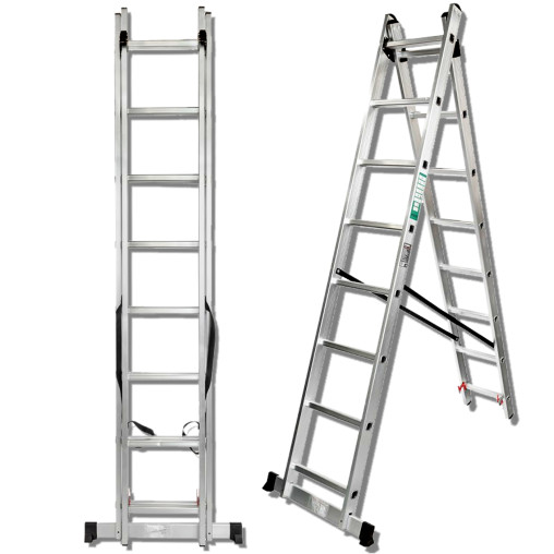 FORCEKRAFT Drabina DWUSTRONNA łączona ALUMINIOWA 2x8 stopni WIELOFUNKCYJNA