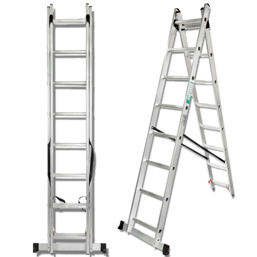 FORCEKRAFT Drabina DWUSTRONNA łączona ALUMINIOWA 2x9 stopni WIELOFUNKCYJNA