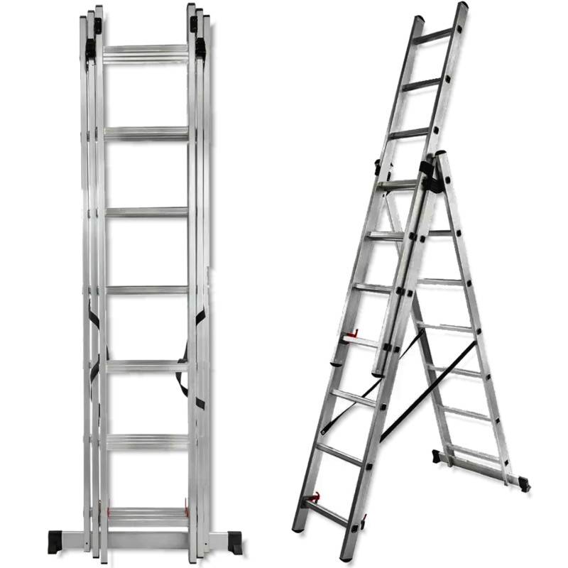 FORCEKRAFT Drabina DWUSTRONNA łączona ALUMINIOWA 3x8 stopni WYSUWANA