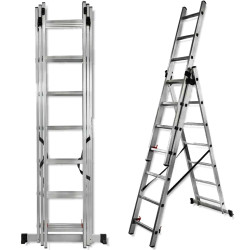 FORCEKRAFT Drabina DWUSTRONNA łączona ALUMINIOWA 3x7 stopni WYSUWANA