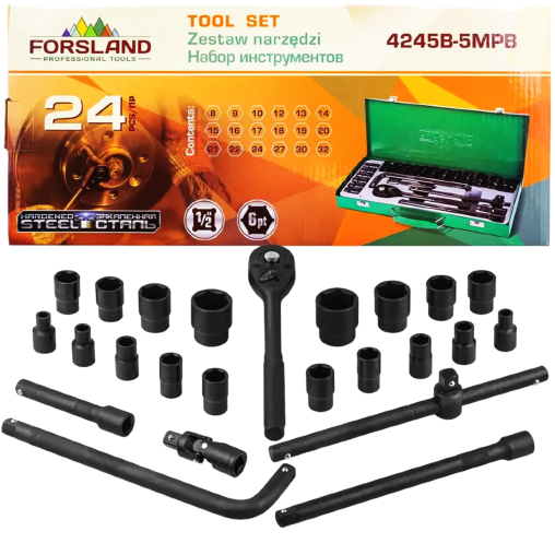 FORSLAND Zestaw narzędzi 1/2" 6-kątnych 8-32mm 24 ELEMENTY + WALIZKA