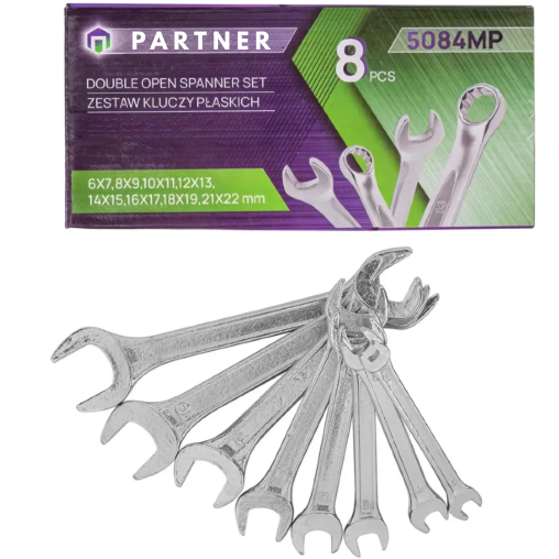 PARTNER Zestaw KLUCZY płaskich 8 ELEMENTÓW 6 - 22 mm