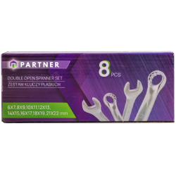 PARTNER Zestaw KLUCZY płaskich 8 ELEMENTÓW 6 - 22 mm PŁACHTA