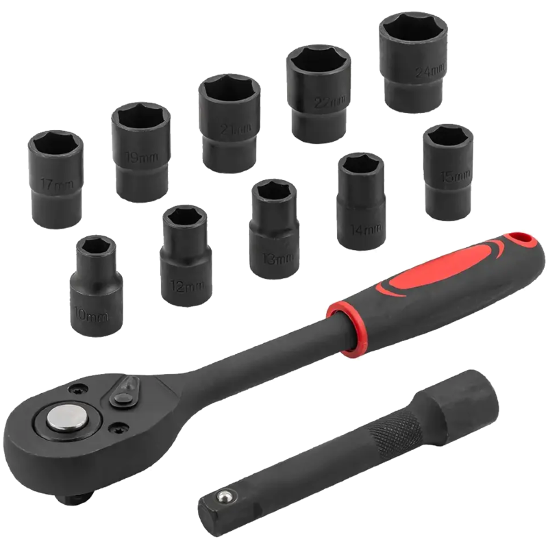 ROCKFORCE Zestaw NASADEK 1/2" 12 ELEMENTÓW z GRZECHOTKĄ i PRZEDŁUŻKĄ