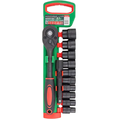 ROCKFORCE Zestaw NASADEK 1/2" 12 ELEMENTÓW z GRZECHOTKĄ i PRZEDŁUŻKĄ
